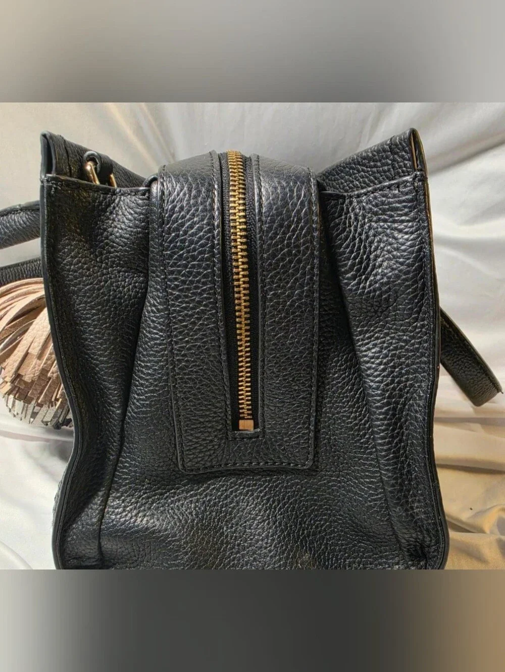 kate spade Black Pebbled Leather Satchel with Tassel Charm